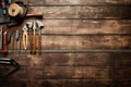 Meticulously Arranged Craftsmanship Tools on Rustic Wooden Table Royalty Free Stock Photo
