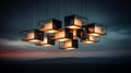 Ethereal Geometry: Modern Pendant Light Fixture in Serene Dusk Setting