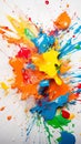 Vibrant Colorful Paint Splatters on Glossy White Surface Royalty Free Stock Photo