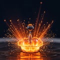Captivating highspeed water drop explosion illuminated by vibrant orange light creating a Royalty Free Stock Photo