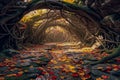 Autumn's Embrace, The Tunnel of Ancient Roots Royalty Free Stock Photo