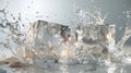Captivating ice cubes splashing in water, creating dynamic ripples and reflections Royalty Free Stock Photo