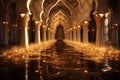 Captivating Illumination of Majestic Mosque Interior at Dusk, Depicting Serenity during Ramadan