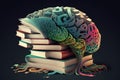 Creative brain made of books on black background Royalty Free Stock Photo