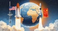 Space Race: US vs. China Royalty Free Stock Photo