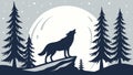 Mystical Wolf Howl in Moonlit Pine Forest Silhouette, vector design Generative AI Royalty Free Stock Photo