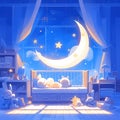 Bedtime Dreamscape with Stuffed Animals and Moon