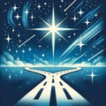 Starry Night Road Illustration, Dreamy Adventure Concept Royalty Free Stock Photo