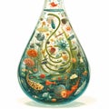 Illustrated Glass Bottle with Marine Life Royalty Free Stock Photo