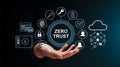 Zero Trust security model highlighted in digital illustration with hand reaching for data protection and cloud connectivity Royalty Free Stock Photo