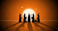 Halloween Witches Silhouette Against Orange Moon Background Royalty Free Stock Photo