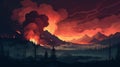 Captivating Illustration Of A Wildfire Amidst Serene Landscape