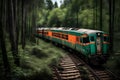 Abandoned Beauty: Vibrant Orange and Green Train in the Forest