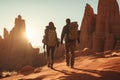 Intrepid Duo: Journey Amidst the Majestic Red Rock Formations