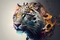 animal head is painted on a gray background with color, in the style of mixes realistic and fantastical elements, color gradients. Royalty Free Stock Photo