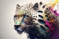 animal head is painted on a gray background with color, in the style of mixes realistic and fantastical elements, color gradients. Royalty Free Stock Photo