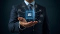 Artificial Intelligence in Business A Businessman Presenting AI Technology and its Connected Digital Applications For Modern Royalty Free Stock Photo