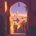 Vivid Moroccan Sunset in Marrakech Medina