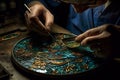 Close-up of the hands of a jeweler working on a jewelry Ai Generative