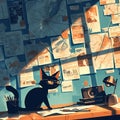 Detective Cat\'s Office - A feline-run agency in a stylized illustration.