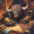 Epic Fantasy Creature, Bull Demon Writing Scriptures