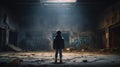 Intriguing Portrait of a Fearful Young Boy in an Abandoned, Mysterious Room