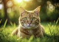 SunKissed Orange Tabby Kitten A Peaceful Moment in a Lush Green Field Royalty Free Stock Photo