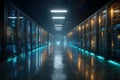 Exploring the Future of Fintech: Blockchain and Cryptocurrency Innovations in a Stunningly Lit Server Room Royalty Free Stock Photo