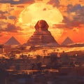 Egyptian Sphynx Sunset - Ancient Pyramids Royalty Free Stock Photo