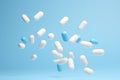 Captivating image capturing bunch of pills suspended in mid-air. Perfect for illustrating concepts related to medicine,