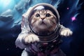 A captivating image of a cat in an astronaut suit with a detailed helmet, against a backdrop of a distant galaxy