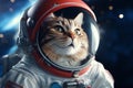 A captivating image of a cat in an astronaut suit with a detailed helmet, against a backdrop of a distant galaxy