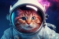 A captivating image of a cat in an astronaut suit with a detailed helmet, against a backdrop of a distant galaxy