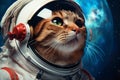 A captivating image of a cat in an astronaut suit with a detailed helmet, against a backdrop of a distant galaxy