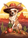 The Rockstar Chihuahua: A Sombrero-Wearing Dog Strikes a Pose on a Majestic Rock Royalty Free Stock Photo