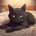 Captivating image of a cute black cat in anime style. AI Generated.