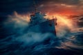 Coast Guard Cruiser Braving the Stormy Night Sea -ai