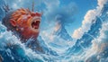Mythical Sea Creature Emerging from Ocean Waves
