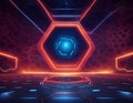 An captivating image displaying a dynamic, high-tech landscape comprising of hexagonal patterns, Royalty Free Stock Photo