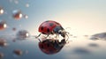 Close-up of ladybug on dewy blue reflective background Royalty Free Stock Photo