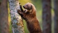 Endangered Wolverine Gulo gulo Scaling a Towering Tree Amidst the Majestic Arctic Wilderness in Early Winter, Showcasing Grace and Royalty Free Stock Photo