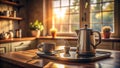 Empty Coffee Pot on Warming Plate: A Peaceful Morning Routine in a Cozy Kitchen, Bathed Royalty Free Stock Photo