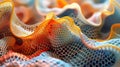 This captivating image features a close-up view of a colorful, intricate mesh pattern with vibrant hues