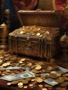 antique treasure chest with coins