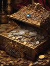 antique treasure chest with coins