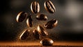 Dynamic Roasted Coffee Beans with Golden Sparkles Royalty Free Stock Photo