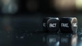 Black Dice on Stark Black Backdrop with Words Fact and Fake Royalty Free Stock Photo