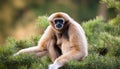 Striking Portrait of a Rare WhiteHanded Gibbon Amidst Lush Tropical Rainforest, Showcasing Vibrant Eyes and Agile Movements in a Royalty Free Stock Photo
