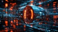 Futuristic Cybernetic Data Core Rotating in Digital Space Abstract Technology Background AI generated.
