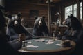 Ai Generative Group of bears playing poker at the table. Selective focus